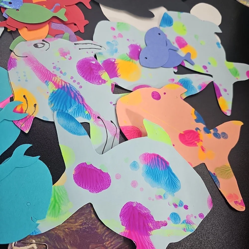 Random Fish Die-Cuts Cardstock Set 40 Scrapbook Embellishments Hand Painted